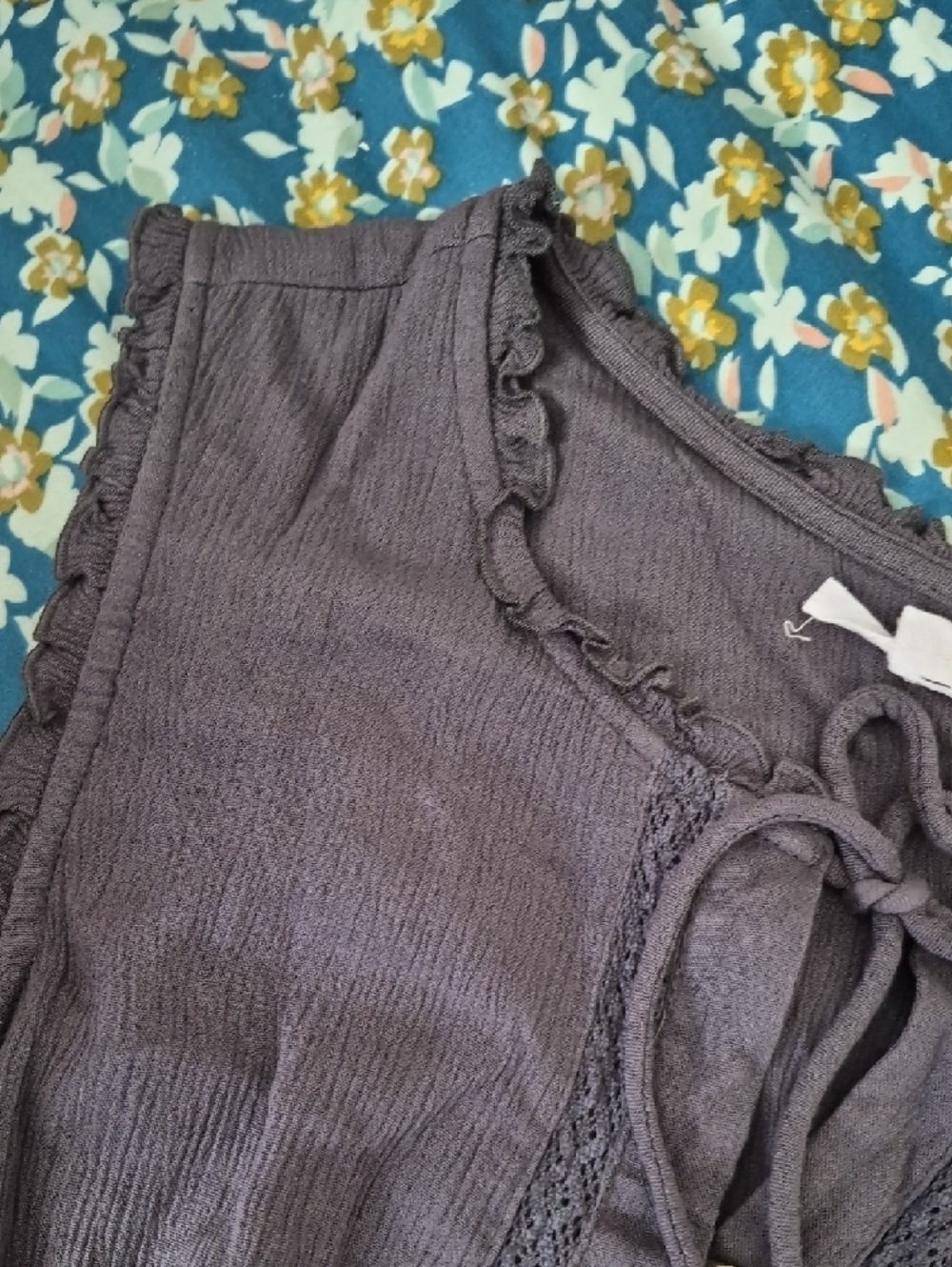 O'neill Sleeveless Cotton Tie-Neck Midi Dress in Charcoal Boho Hippie Festival L - Picture 5 of 8